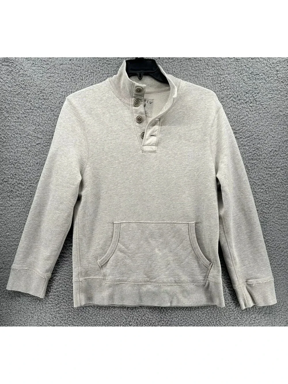 J CREW Henley Sweater Mens Medium Gray Long Sleeve Casual Sweatshirt Heavyweight